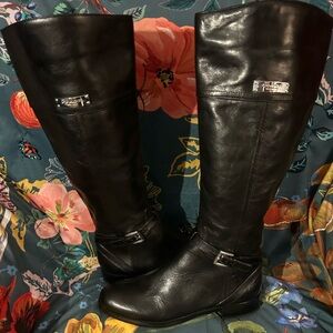 Brand New Coach Micha Boots Size 7 B Black Leather w/ Silver Zipper & Buckle